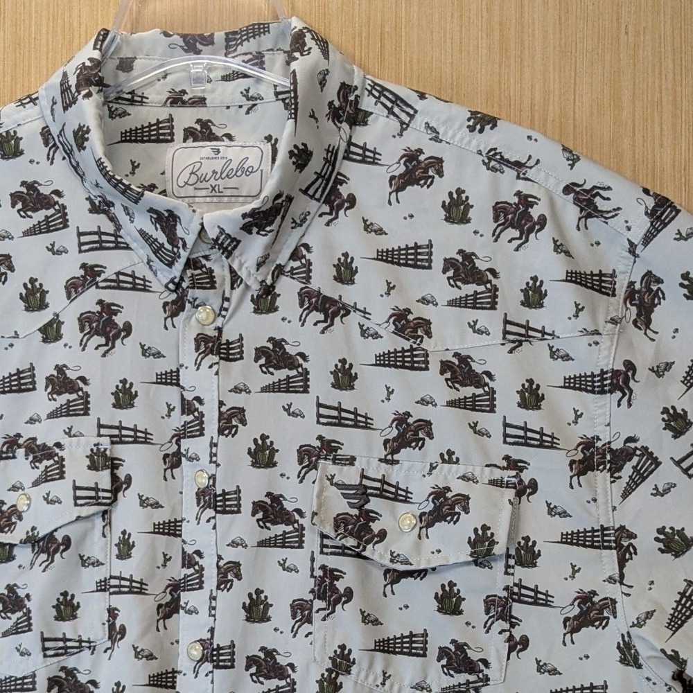 Burlebo Mens XL Performance Western Rodeo Print Short Sleeve Button Down Shirt